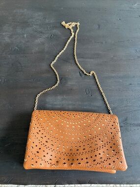 Perforated Tan Leather Chain Crossbody Bag Street Level